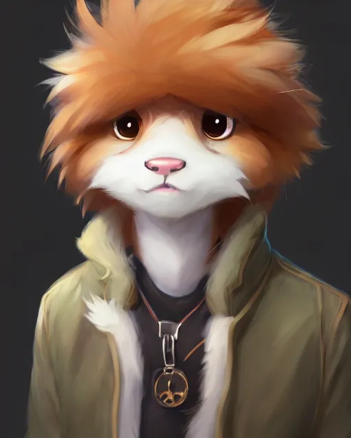 Image similar to character concept art of a cute young male anthropomorphic fluffy furry | | cute - fine - face, pretty face, key visual, realistic shaded perfect face, fine details by stanley artgerm lau, wlop, rossdraws, james jean, andrei riabovitchev, marc simonetti, and sakimichan, trending on artstation