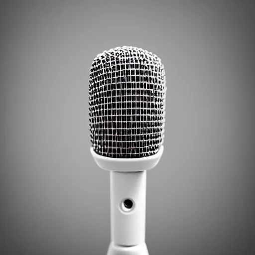 Prompt: an ancient sculpture of a microphone in white marble, close up photo, museum, ultra realistic, studio photo, bokeh, detailed.