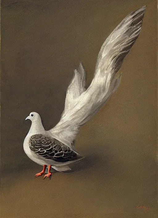 Image similar to A masterpiece painting of a pigeon, plain background, neo-rococo expressionist style