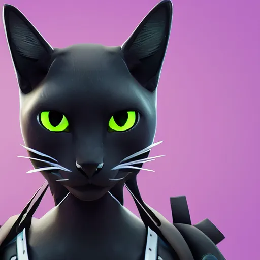 Image similar to an avatar of a black cat in the style of fortnite