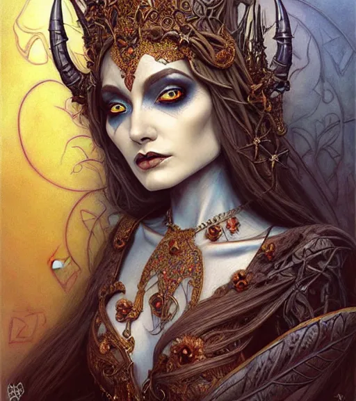 Image similar to symmetrical painting, a beautiful female witch queen in dress, pretty, detailed and intricate, perfect face, elegant, ornate, luxury, elite, matte painting, by artgrem, by james jean, by brian froud, by wayne barlowe