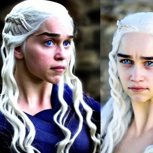 Prompt: a selfie of daenerys targaryen and a cosplay of daenerys targaryen, medium shot, detailed eyes,