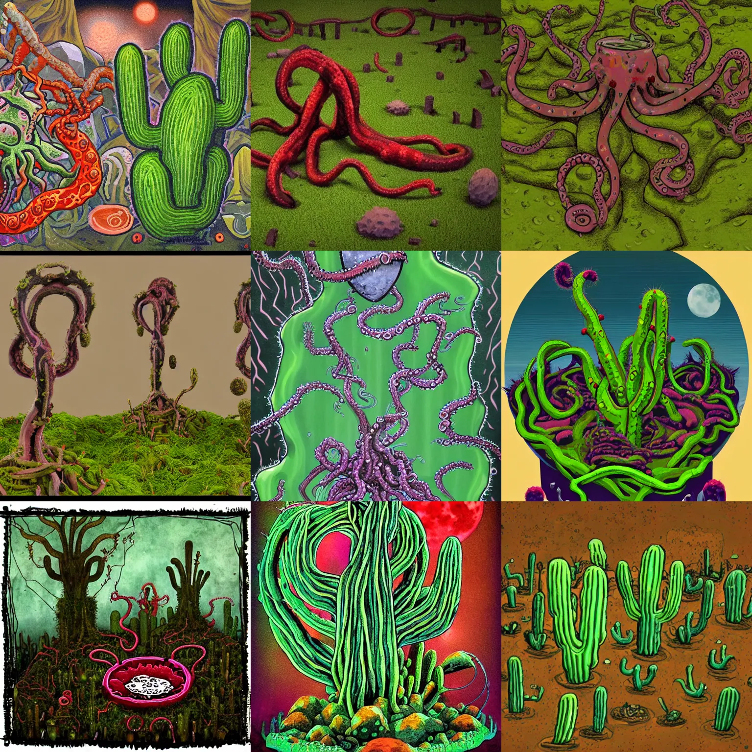 Image similar to voidless of the festival!, The Graveyard, blood moon tentacles!!, outsider art!!!, The ego separates by Wojciech Siudmak!!!!, a single potted cactus in a laboratory!!!!!, large group of crabs and worms, crawling along a bed of moss, low poly, creeper world, handcrafted, artstation, hyperrealistic, hard light, best practices, creeptastic, photorealism, macro perspective, cuddly