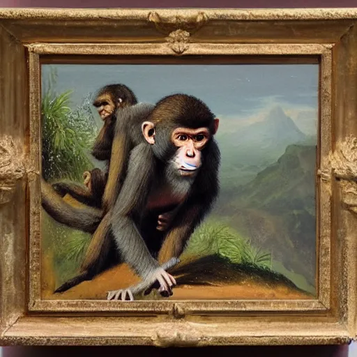 Image similar to a monkey in an oil painting, running freely, high detail, high polygon-W 768