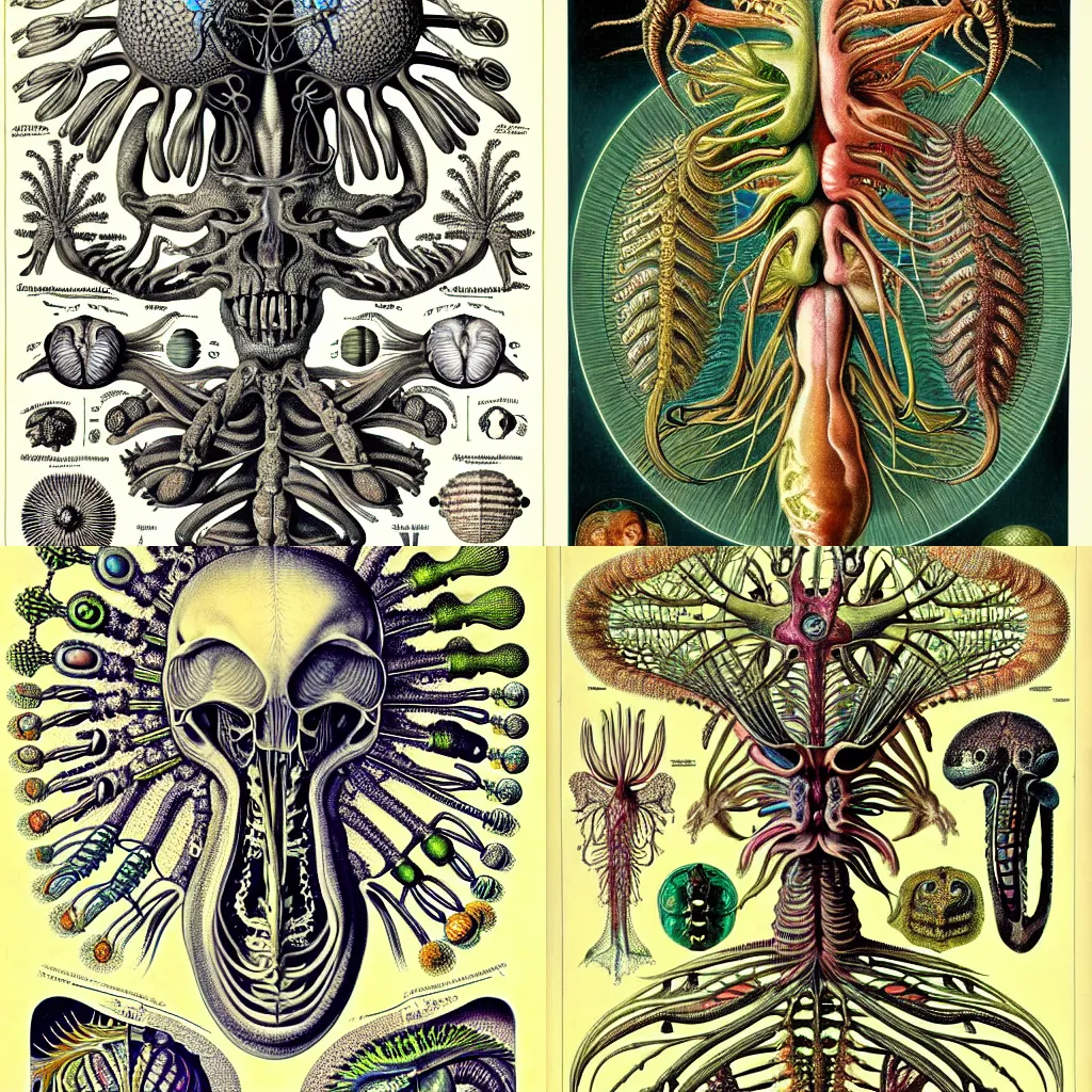 Prompt: alien nature anatomy by ernst haeckel, masterpiece, vivid