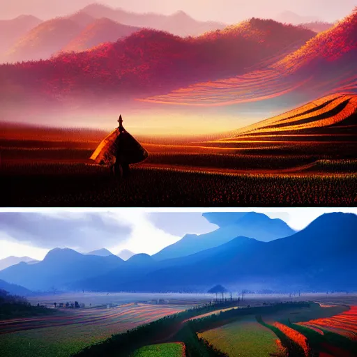 Prompt: yunnan province, fields landscape, by anato finnstark, by alena aenami, by john harris, by ross tran, by wlop, by andreas rocha