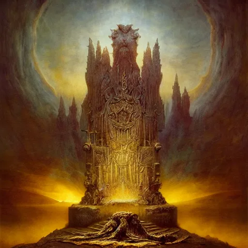 Image similar to the throne of majesty | highly detailed matte painting, hyperrealistic, very intrincate | cinematic lighting, award - winning | by rachel ruysch, giger, beksinski and bocklin | by austin osman spare and william blake, trending on artstation, cgsociety, official art, octane.