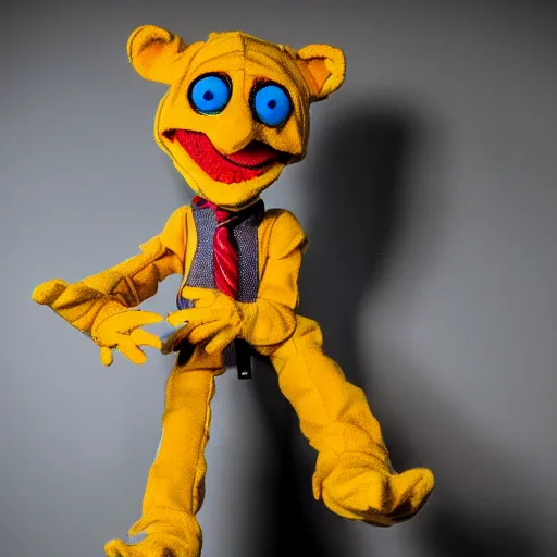 Prompt: Freddy Freaker puppet in the backrooms