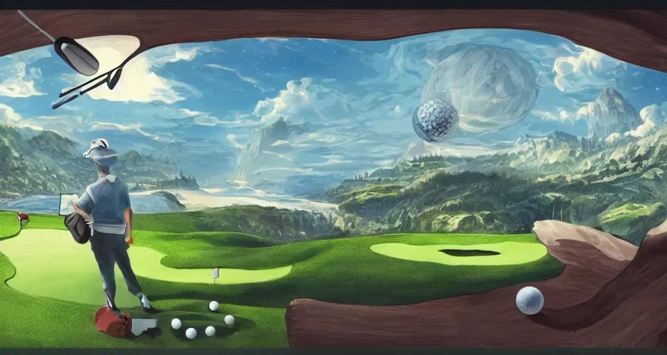 Prompt: A beautiful artwork illustration, a videogame level with a golf ball who is a detective, featured on artstation, wide angle, horizontal orientation