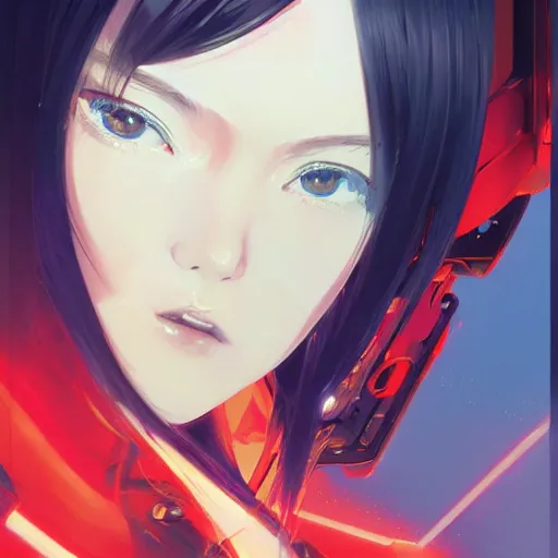 Image similar to A beautiful cyborg woman with big and cute red eyes || VERY ANIME, fine-face, realistic shaded perfect face, fine details. Anime. realistic shaded lighting poster by Ilya Kuvshinov katsuhiro otomo ghost-in-the-shell, magali villeneuve, artgerm, Jeremy Lipkin and Michael Garmash, Rob Rey and Kentarõ Miura style, trending on art station