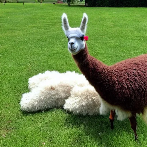 Image similar to llama mowing the lawn