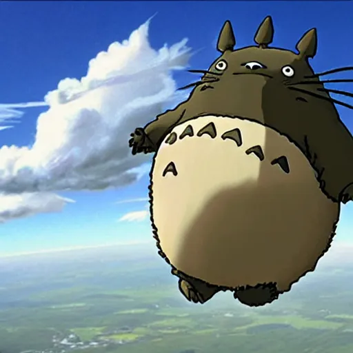 Image similar to ultra fat cursed real life totoro skydiving