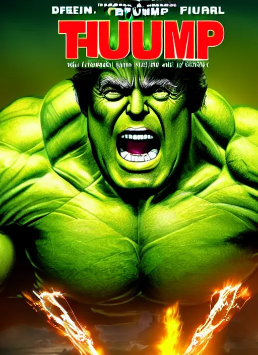 Image similar to donald trump as the hulk, green, superhero movie poster still, 4 k