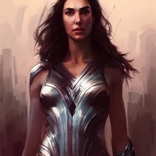 Image similar to “ portrait of gal gadot by greg rutkowski, young, attractive, highly detailed portrait, scifi, digital painting, artstation, concept art, smooth, sharp foccus ilustration, artstation hq ”