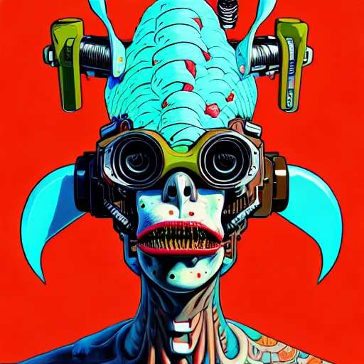 Image similar to portrait painting of a punk chicken - headed cyborg, sharp focus, award - winning, trending on artstation, masterpiece, highly detailed, intricate. art by josan gonzales and moebius and deathburger