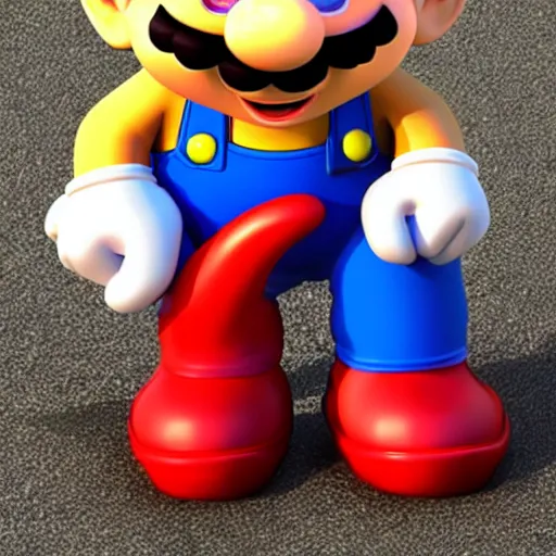 Image similar to mario with a broken neck, broken fingers, and crushed feet