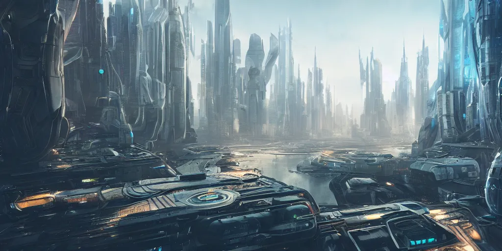 Image similar to the futuristic sci fi city, render, octane, 4k, highly detailed, vivid colors, high definition