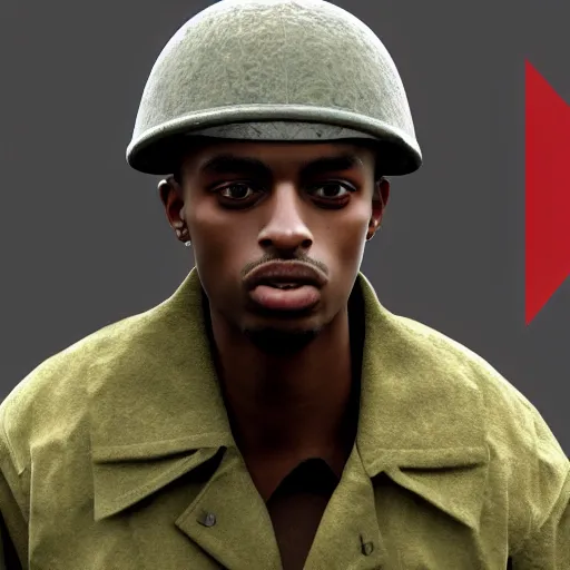 Image similar to playboi carti as a german world war ii soldier 4 k detailed super realistic