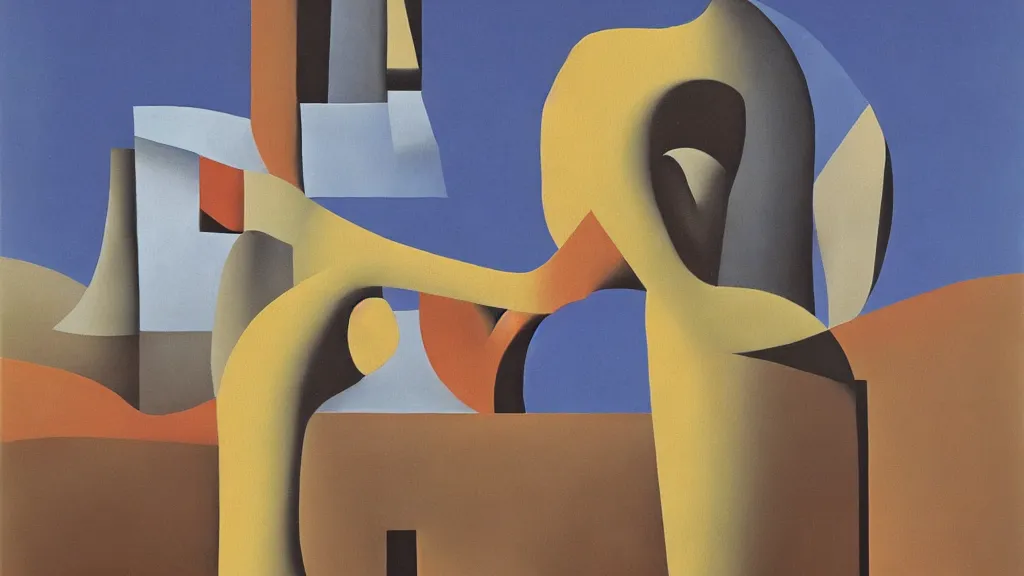 Image similar to abstract primitivism minimalism art painting, lines, forms, shapes, in style ofrene magritte