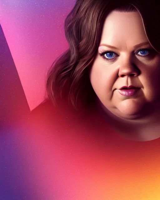 Image similar to Full potrait of Melissa McCarthy as an angel, hyper realistic, prismatic highlights, atmosphere, gorgeous, depth of field, cinematic, macro, concept art, 50mm, artstation, wlop, elegant, epic, weta digital, focus, octane render, v-ray, 8k, kodak portra, art by Liberatore