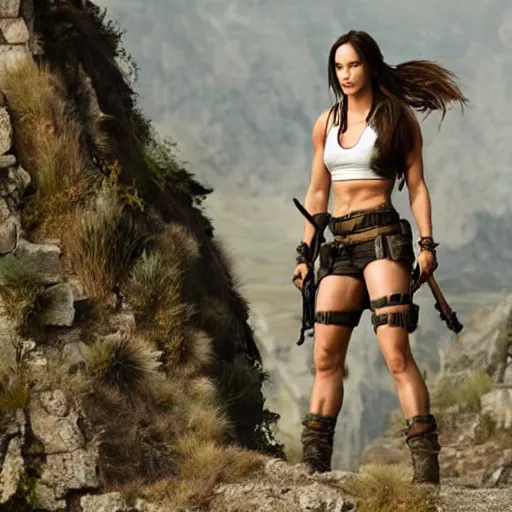 Prompt: Lara croft as Megan fox movie still