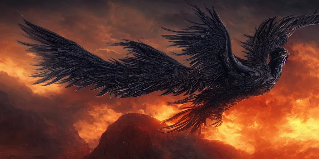 Prompt: artwork of a phoenix, highly detailed, artstation, night black sky background, smooth illustration, digital art, unreal engine, ultra realistic, fine art, concept art