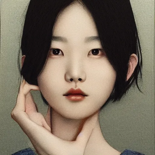 Prompt: Lee Jin-Eun by Tran Nguyen, rule of thirds, seductive look, beautiful