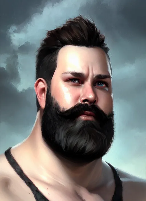 Image similar to a _ fantasy _ style _ portrait _ painting _ of white male short black hair chubby disconnected beard, rpg dnd oil _ painting _ unreal _ 5 _ daz. _ rpg _ portrait _ extremely _ detailed _ artgerm _ greg _ rutkowski _ greg