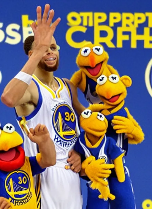 Image similar to steph curry hosting the muppet show