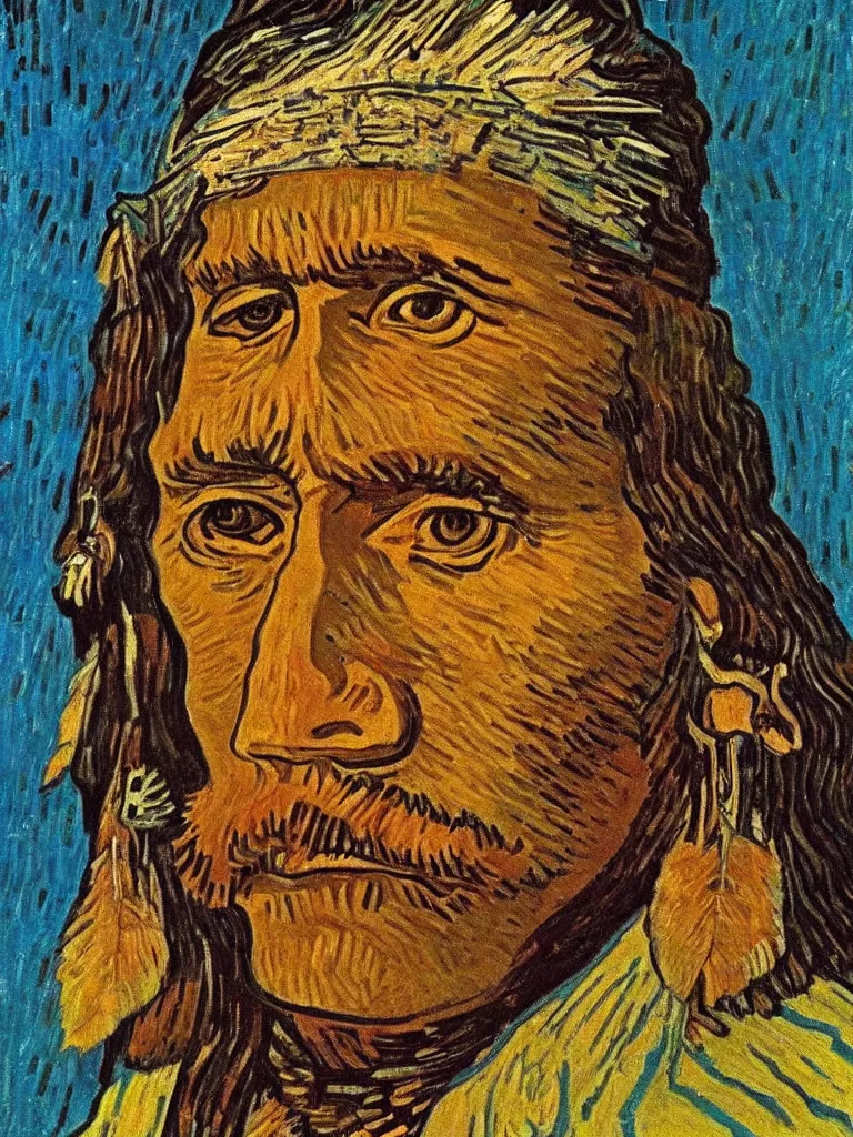 Image similar to Chief of the Native American tribe, portrait by Van Gogh