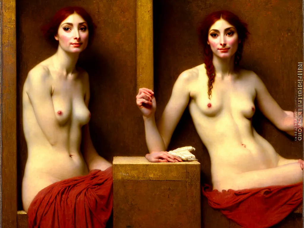 Image similar to portrait of felicia day in a turkish bath, painted by jean - leon gerome, by gustave moreau, by william - adolphe bouguereau. exquisite detail and color. volumetric lighting, soft lighting. 8 k resolution