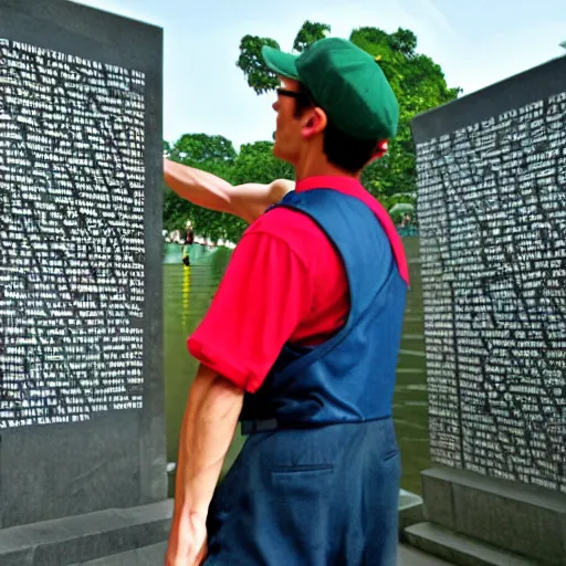 Image similar to mario dabbing, vietnam memorial background