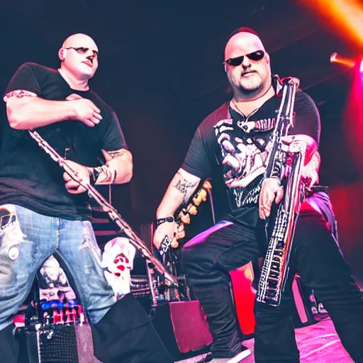 Image similar to the band disturbed playing a concert at a kids birthday party
