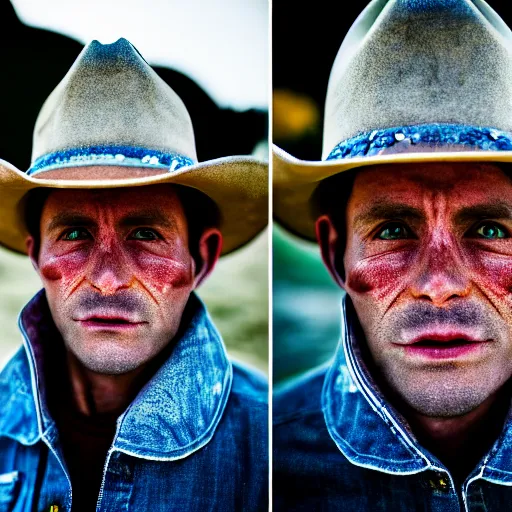 Image similar to alien cowboys, close-up portrait, Canon EOS R3, f/1.4, ISO 200, 1/160s, 8K, RAW, unedited, symmetrical balance, in-frame