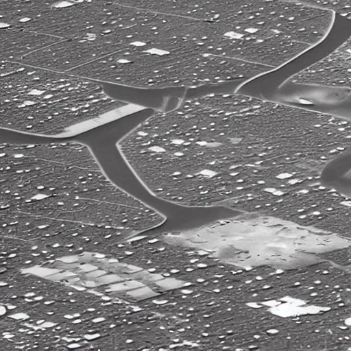 Prompt: our first satellite photos of an alien city on another planet. Grainy, with time stamps and NASA marks.