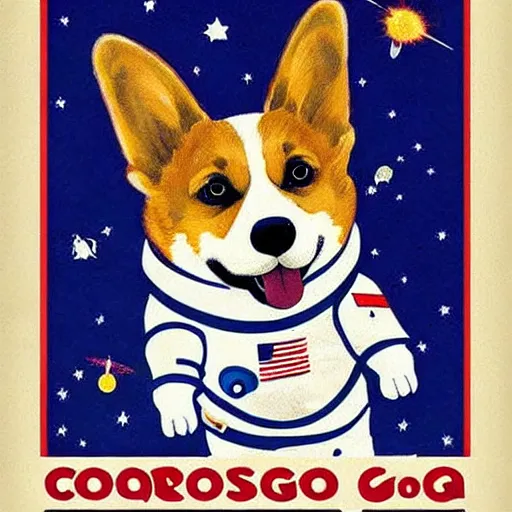 Prompt: corgi cosmonaut, vintage poster