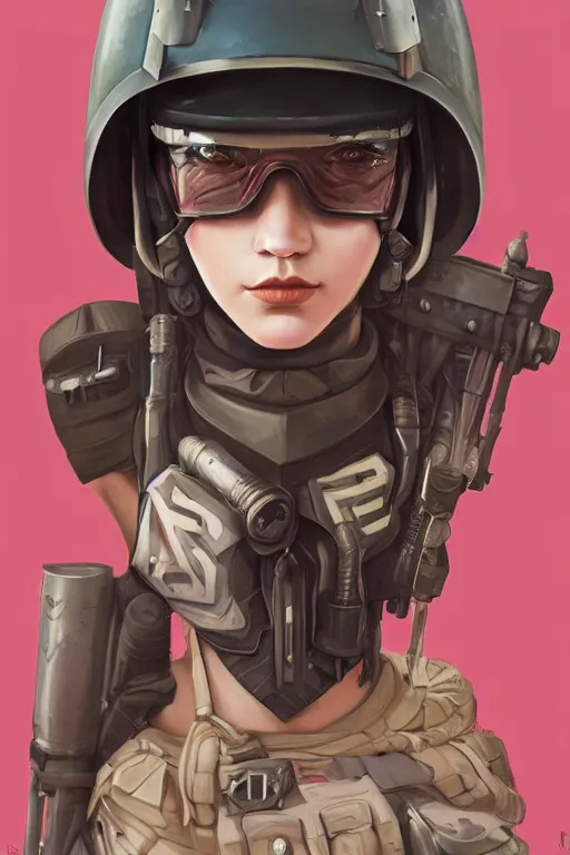 Image similar to portrait of dieselpunk blackpink jisoo soldier girl, helmet, desert, armored, highly detailed, digital painting, face detail, sharp focus, art, illustrations by loish and rossdraws and ayanamikodon and wlop and irakli nadar