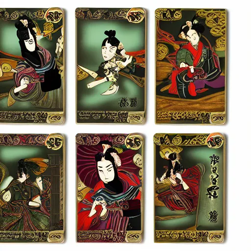 Prompt: edo style magic cards full set