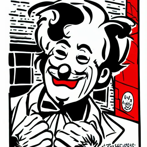 Image similar to ronald mcdonald comic - book drawing from mad - magazine pen and ink with full - color artwork, vector svg