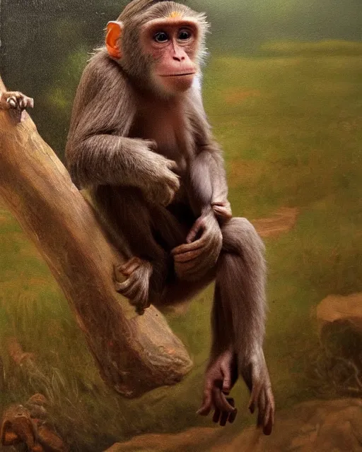 Image similar to a monkey in an oil painting, running freely, high detail, high polygon