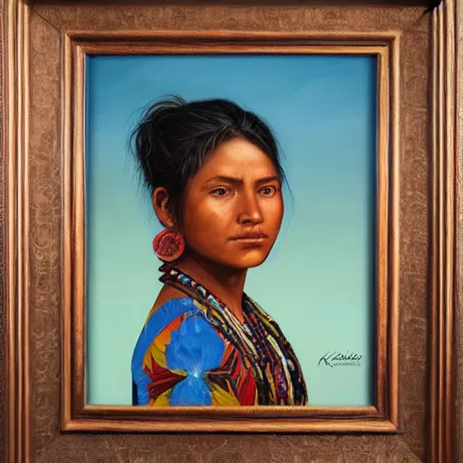 Image similar to portrait of an guatamalese woman ( 3 5 ) from guatamala in 2 0 2 1, an oil painting by ross tran and thomas kincade