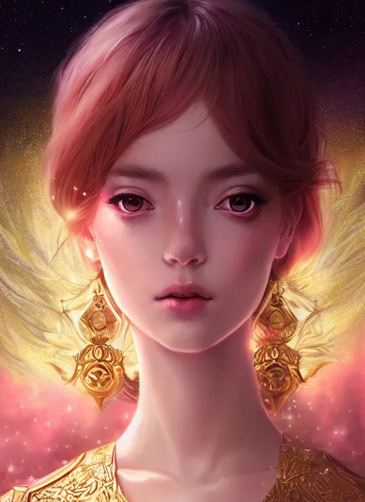 Image similar to dreamlike luxury stunning zodiac aquarius god portrait, pale pink and gold kimono, art by artgerm, wlop, loish, ilya kuvshinov, 8 k realistic, hyperdetailed, beautiful lighting, detailed background, depth of field, symmetrical face, frostbite 3 engine, cryengine,