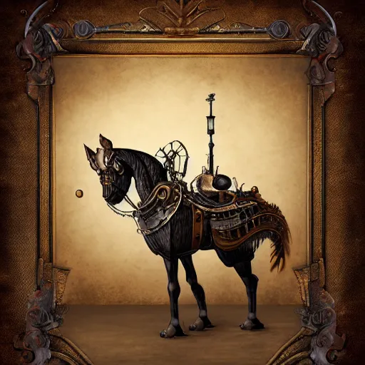 Prompt: steampunk horse in the 1 8 0 0 s, highly detailed digital art, trending on artstation, epic, extremely detailed