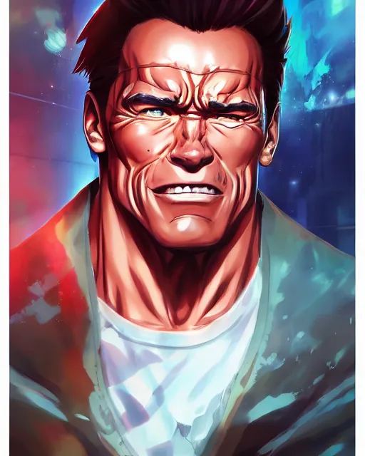 Prompt: anime portrait of Arnold Schwarzenegger as an anime man by Stanley Artgerm Lau, WLOP, Rossdraws, James Jean, Andrei Riabovitchev, Marc Simonetti, and Sakimichan, trending on artstation