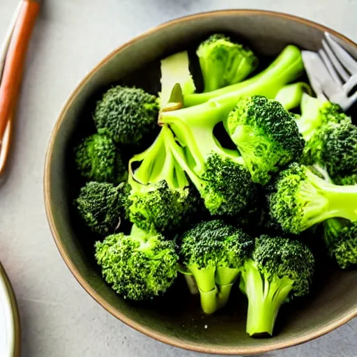 Prompt: a brocolli eating a turnip with utensils