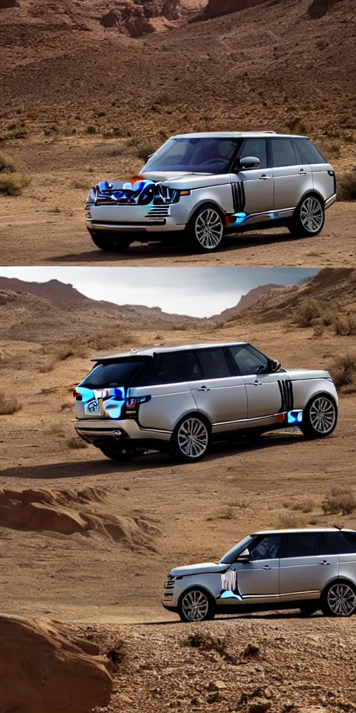 Prompt: Range Rover Supercharged is ready for a long-distance journey in the desert