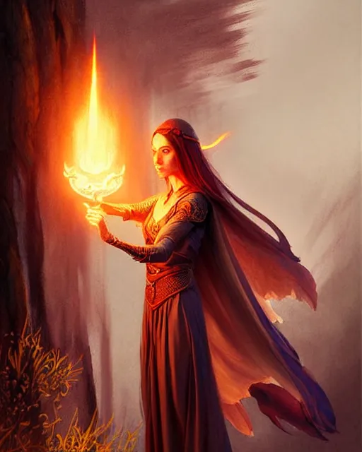 Image similar to a female elvish sorceress casting a fireball | | pencil sketch, realistic shaded, fine details, realistic shaded lighting poster by greg rutkowski, magali villeneuve, artgerm, jeremy lipkin and michael garmash and rob rey