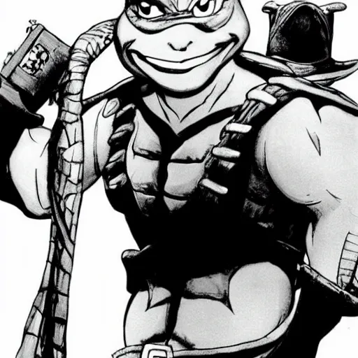 Prompt: johny depp as turtle in nineties teenage mutant ninja turtles tv show, cartoon