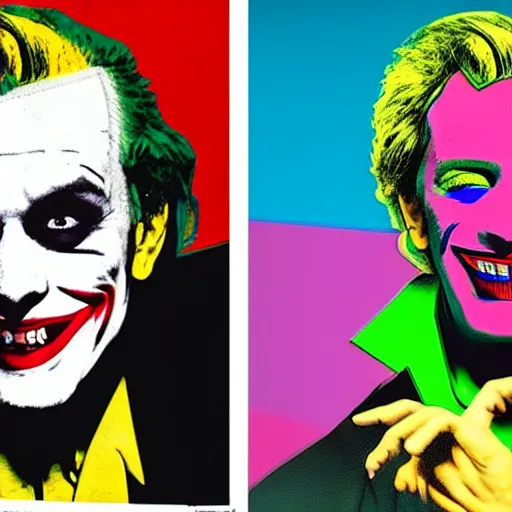 Prompt: andy warhol as pete davidson as the joker dance on the street, hyperrealistic, intricate, delete duplicate content, justify content center