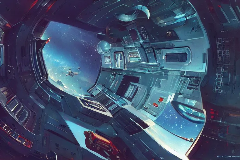Prompt: spaceship exploration, art by william rotsler and joe jusko and peter andrew jones, trending on artstation, front lighting, 2 0 0 1 : a space odyssey, multiple exposure, scifi, tachism